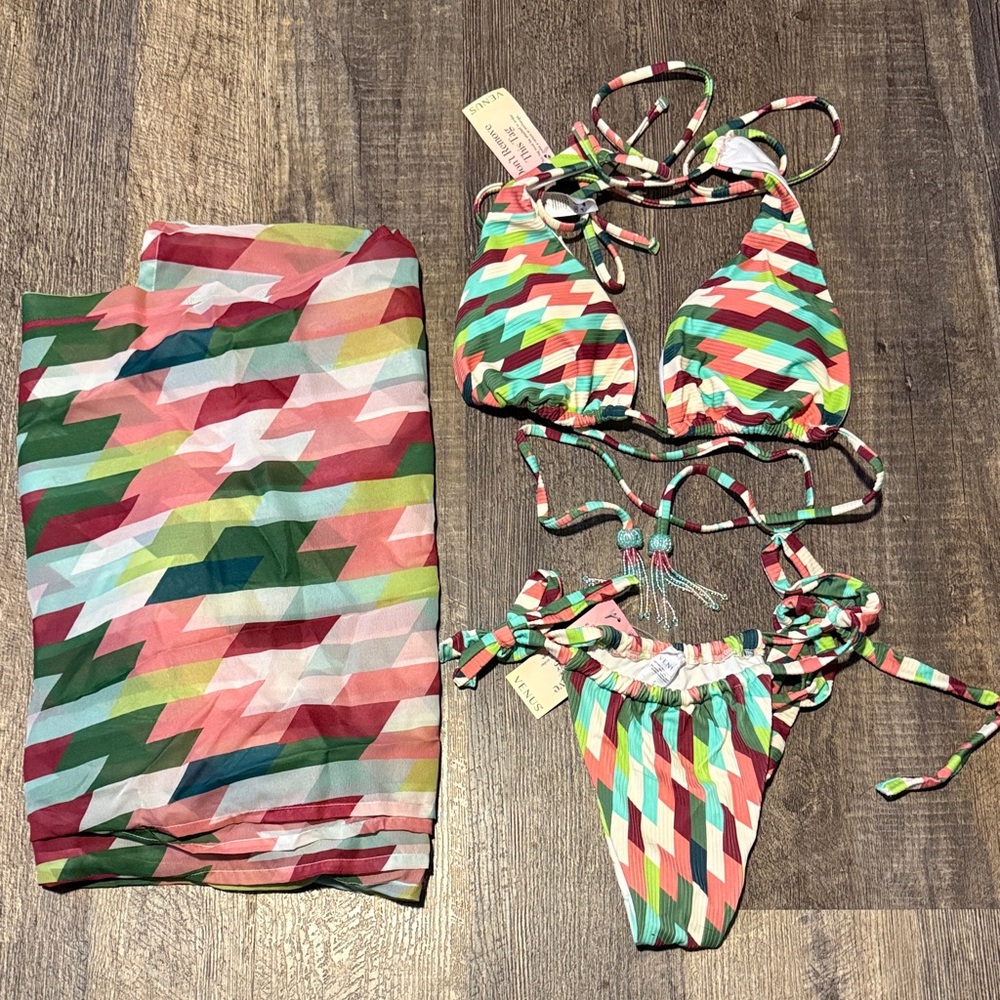 Venus Colorful Geometric Triangle Print Bikini Set NWT